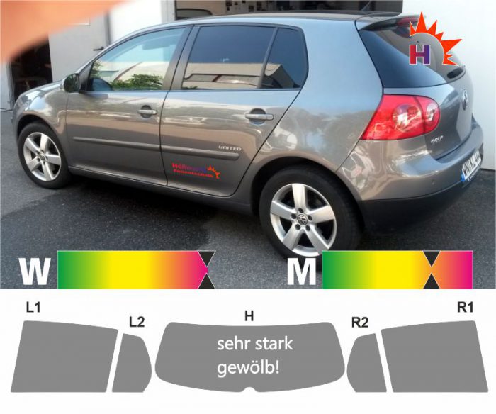 VW Golf V fünftuerig 2003 bis 2009 passgenaue Tönungsfolie