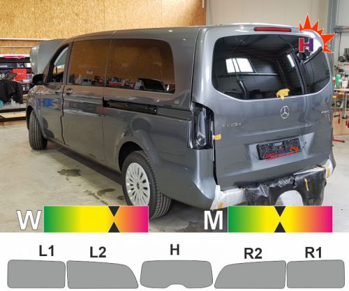 MERCEDES V-Klasse Baureie 447 5370 mm Schiebetür links und rechts ab 2014 passgenaue Tönungsfolie