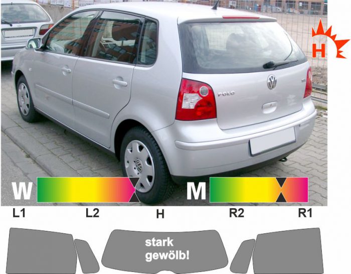 VW Polo IV 9N fünftuerig 2001 bis 2009 passgenaue Tönungsfolie