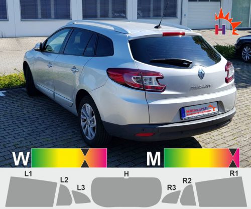 RENAULT Megane III Grandtour 2008 bis 2015 passgenaue Tönungsfolie.