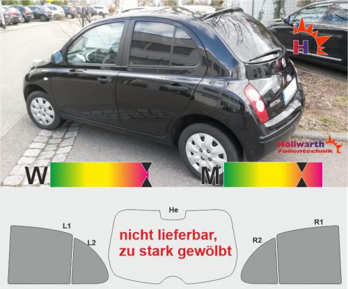 NISSAN Micra K12 fünftürig 2010 passgenaue Tönungsfolie