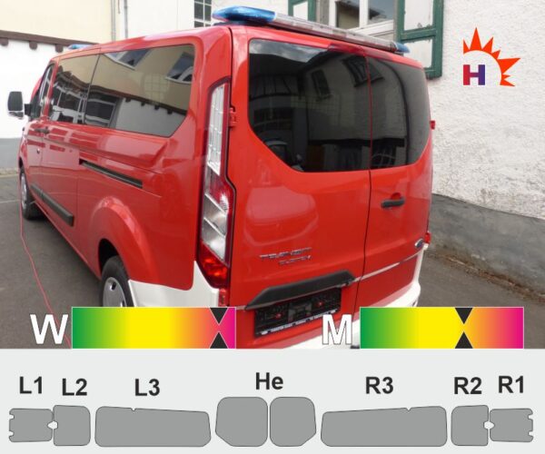 FORD Transit Custom lang, Heckflügel ohne Scheibenwischer Schiebetüren links und rechts schiebefenster passende Tönungsfolie
